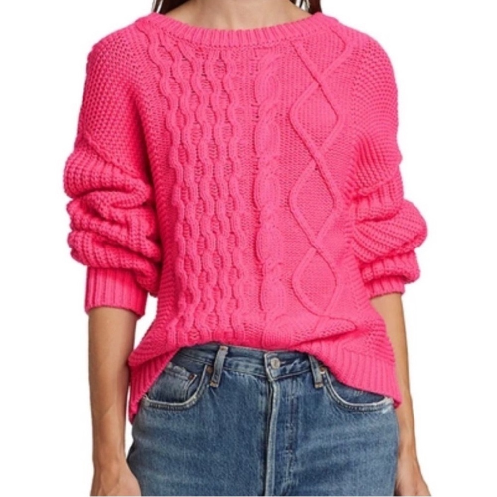 Free People Dream Hibiscus Pink Mixed-Knit Sweater Size Small